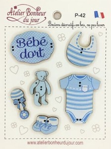 フランス製　木製ボタンセット 【赤ちゃん寝具セット2】ブルー
