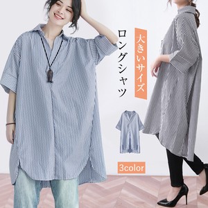 Button Shirt/Blouse Stripe Long One-piece Dress Ladies'