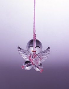 ☆彡ハッピー天使の水晶ストラップ☆彡＜ハッピー・幸運カード付き＞ピンク【天然石　パワーストーン】