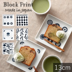Mino ware Main Plate M Block Print Set of 5 Made in Japan