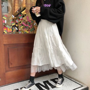 ロングスカート 原宿の韓国風 ホワイトブラックマキシスカートハイウエストスカート