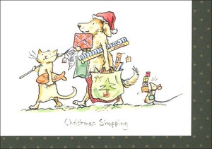 グリーティングカード クリスマスカード「クリスマスショッピング」 猫 メッセージカード