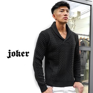 【ニット／セーター】ケーブル切替え ショールカラー ニット セーター／joker