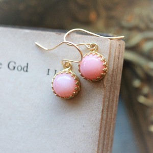 Pierced Earrings Gold Post Opal/Tourmaline Earrings Pink