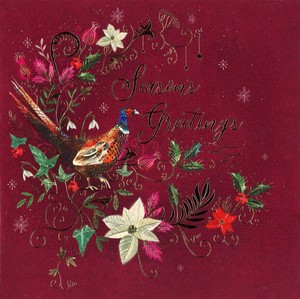 グリーティングカード クリスマス「クリスマスの花とキジ」 メッセージカード