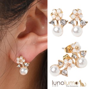 Pierced Earringss Pearl Flower Rhinestone Ladies'
