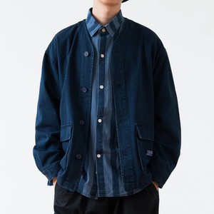 デニム 藍染め シャツ カバーオール ジャケット 綿100% インディゴ ワークジャケット
