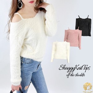 Sweater/Knitwear Knitted Shaggy Long Sleeves Tops Off-The-Shoulder Autumn/Winter
