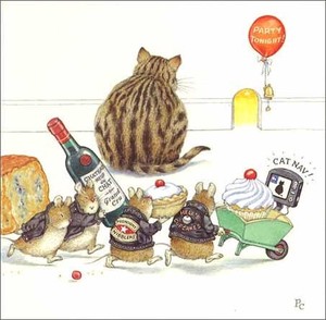 グリーティングカード 多目的 ピーター・クロス「猫とパーティをするねずみたち」 動物 メッセージカード