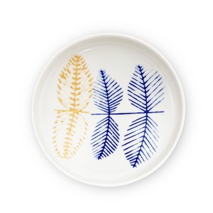 波佐見焼 日本製 勲山窯 スタッキング 小皿 直径 10.2 cm x 高さ 2 cm 葉紋 ブルー