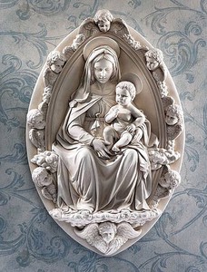 フィレンツェの聖母子像 ルネサンス西洋壁彫刻 聖母マリアとキリスト レリーフ彫像/芸術品[輸入品
