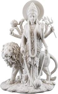 ヒンズー教　デーヴァ神族の女神 ドゥルガー（デュルガ） 大理石風 彫刻 彫像 高さ約28cm（輸入品）