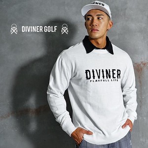 【ゴルフウェア】オリジナルロゴコットンニットクルーネックセーター／DIVINER GOLF