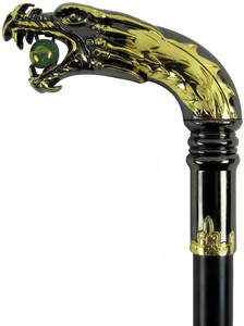 ドラゴン・ヘッド シルバーメッキ クローム製 ハンドル飾り ソリッド堅材杖 ウォーキングスティック