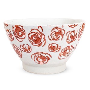 Hasami ware Rice Bowl Red Roses M Made in Japan