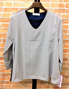 T-shirt Stripe A-Line V-Neck Tops Switching