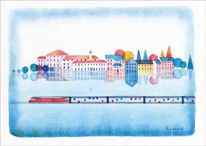 ポストカード イラスト 山田和明「鏡の街」絵本作家 水彩画 メッセージカード 郵便はがき
