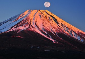 ポストカード カラー写真 日本風景シリーズ「月と富士山」観光地 名所 メッセージカード