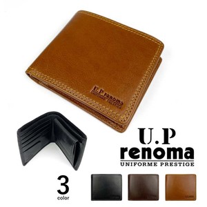 全3色　U.P renoma ユーピーレノマ リアルレザー 2つ折り財布　ショートウォレット 本革 サイフ(61r653)