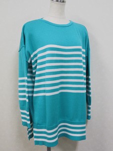 Sweater/Knitwear Plainstitch Oversized Crew Neck Long Sleeves Border Made in Japan