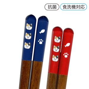Chopsticks Red Blue Cat Antibacterial Dishwasher Safe M Made in Japan