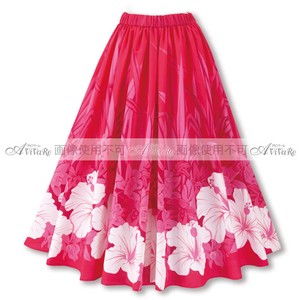 【フラダンス衣装】白のハイビスカスが可憐な一枚★フラダンススカート ピンク系★パウスカート 花柄