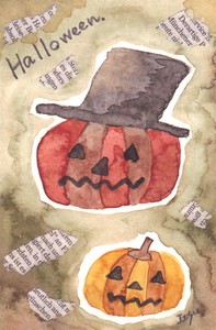 Postcard Pumpkin Jack-O'-Lantern Halloween