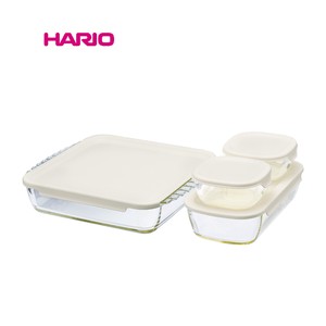 『HARIO』 スタッキング耐熱ガラスコンテナ・スクエア 4個セットHKOZ-5004-OW （ハリオ）