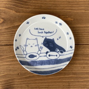 もっとねこまるけ　ランチタイム　反らし型　4.5皿　【日本製　小皿　取皿　美濃焼】ヤマ吾陶器