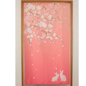 和風のれん さくらとうさぎ  HANAMI  花見さくら　85×150cm　ピンク