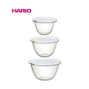 『HARIO』 レンジフタ付き耐熱ガラス製ボウル3個セット　MXPF-4904-W（ハリオ）