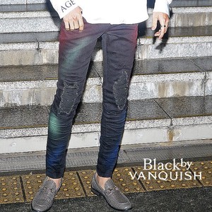 【パンツ】カラーパウダーデザインリペア加工スキニーパンツ／BLACK by VANQUISH