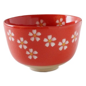 花ちらし　赤　碗形抹茶碗　美濃焼（日本製）