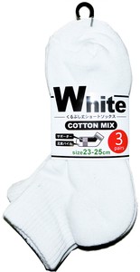 Ankle Socks White Socks 23 ~ 25cm 3-pairs