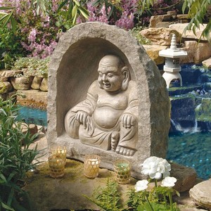 布袋さん 和風庭園のアクセント彫像 東洋彫刻ガーデン用 仏像覆堂 祠/ 和風庭園（輸入品）