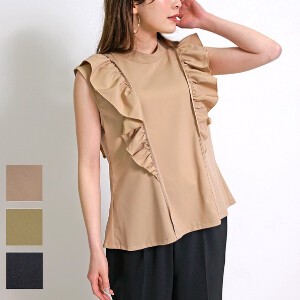Button Shirt/Blouse Ruffle Spring/Summer High-Neck Sleeveless Ladies'
