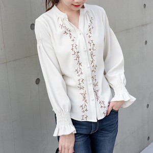 Button Shirt/Blouse Tops Embroidered