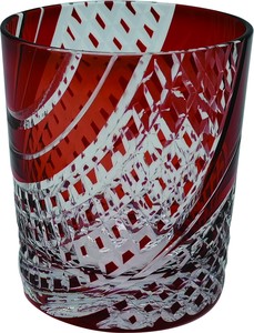 切子ガラス　オールド　赤　レッド　カップ　ガラス　グラス　日本食品衛生対応