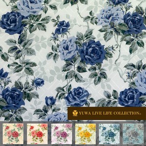 有輪商店 YUWA シャーティング "Check and Roses" [E:Blue Gray×Navy]/生地 布 花柄 チェック/824634
