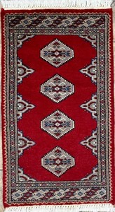 手織り絨毯　ラグ　ウール100％　約50x80cm　レッド　パキスタン製　玄関マット　民族柄【36311】