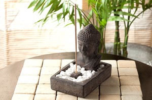 仏陀香トレー お香立て 天然石 アンティークブラウン 彫刻
