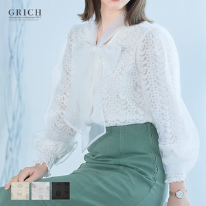Button Shirt/Blouse Long Sleeves All-lace Lace Blouse Tops Bow Tie