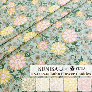有輪商店 KUNIKA×YUWA 綿麻キャンバス "Boho Flower Cookies" [A. Light green×Colorful]/生地/KN444842
