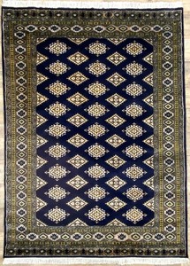 手織り絨毯　ラグ　ウール100％　約120x170cm　ネイビー　パキスタン製　マット　民族柄【38636】