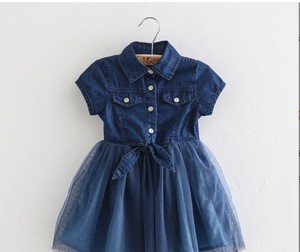 Kids' Formal Dress Patchwork Denim Skirt One-piece Dress Baby Girl
