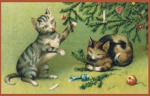 【4/30まで】クリスマス ポストカード ネコとクリスマスツリー【受注発注商品/ドイツ製】