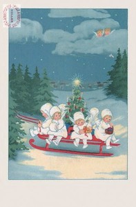 【5/6まで】クリスマス ポストカード ソリに乗る天使たち【受注発注商品/ドイツ製】