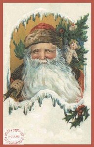 【4/30まで】クリスマス ポストカード モミの木とサンタクロース【受注発注商品/ドイツ製】