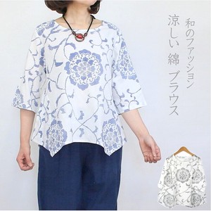 Button Shirt/Blouse Pullover Cotton Japanese Pattern Short Length