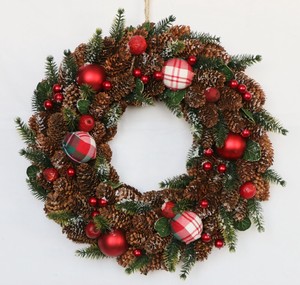 【2022クリスマス】彩か｜Saika　クリスマスリース　Wreath- Check Balls & Mini Pine M